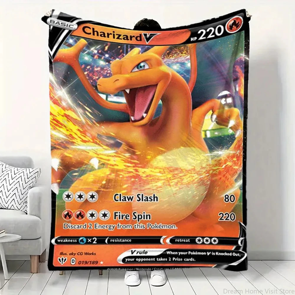 Cartoon Card Pokemon Pikachu Flannel Blanket