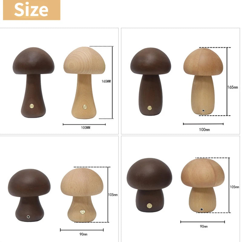 Wooden Mushrooms Night Light Touch Switch Bedroom Bedside Table Lamp