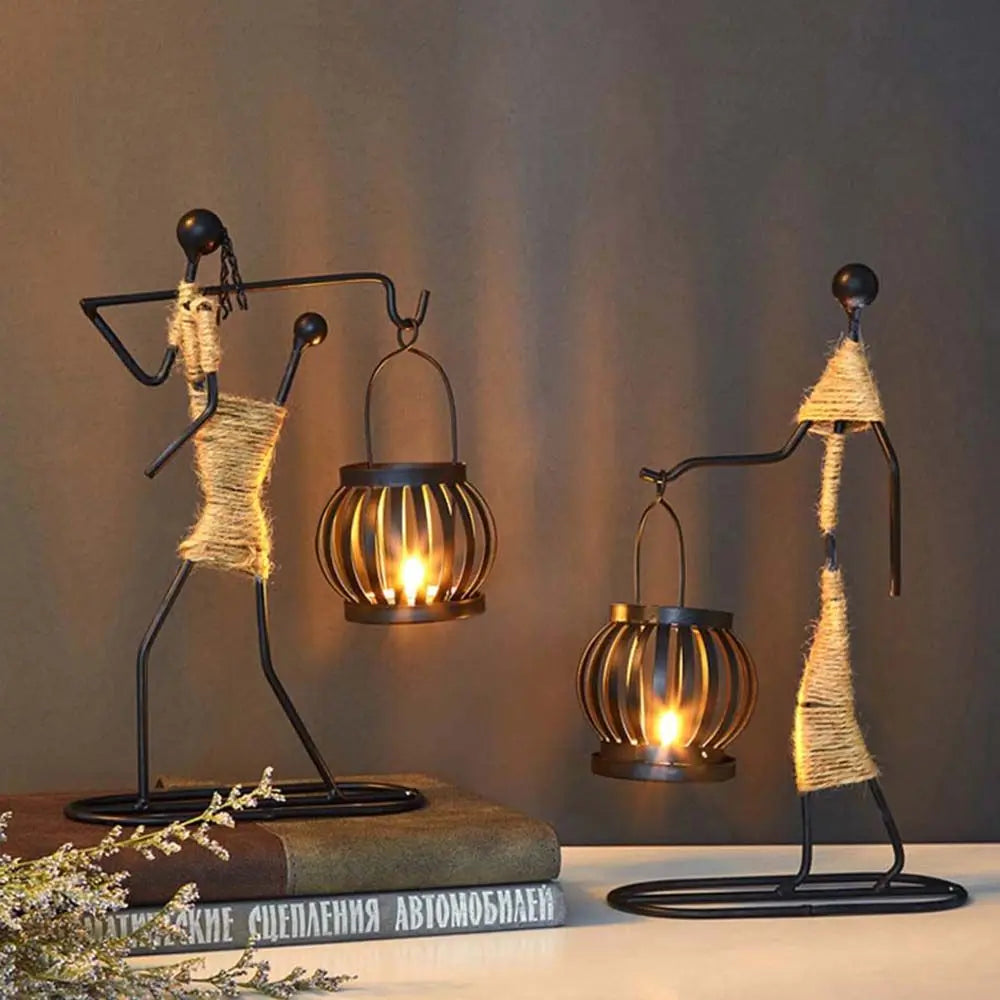Nordic Metal Candlestick Abstract Character Sculpture