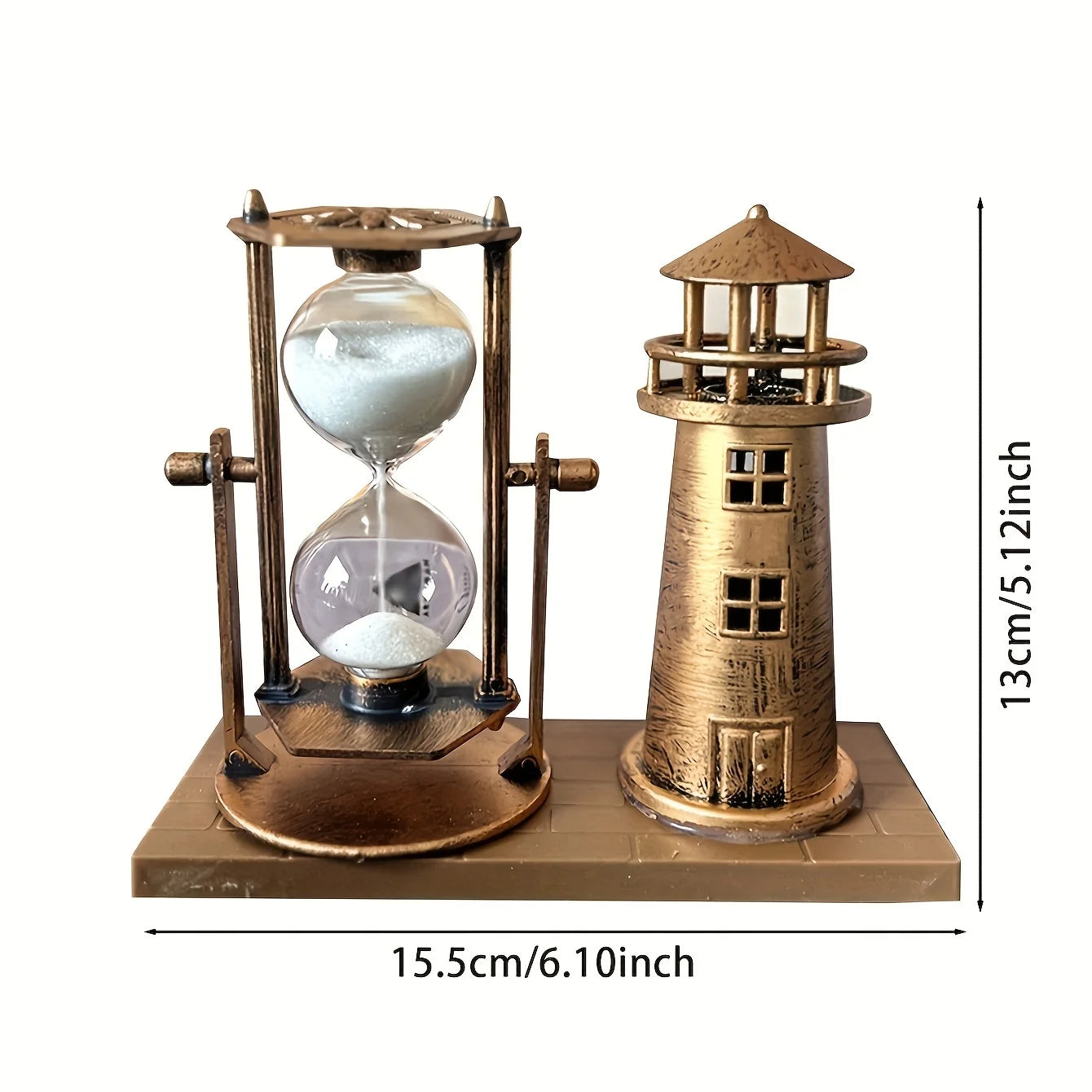 Vintage Bronze Lighthouse Hourglass Ornament