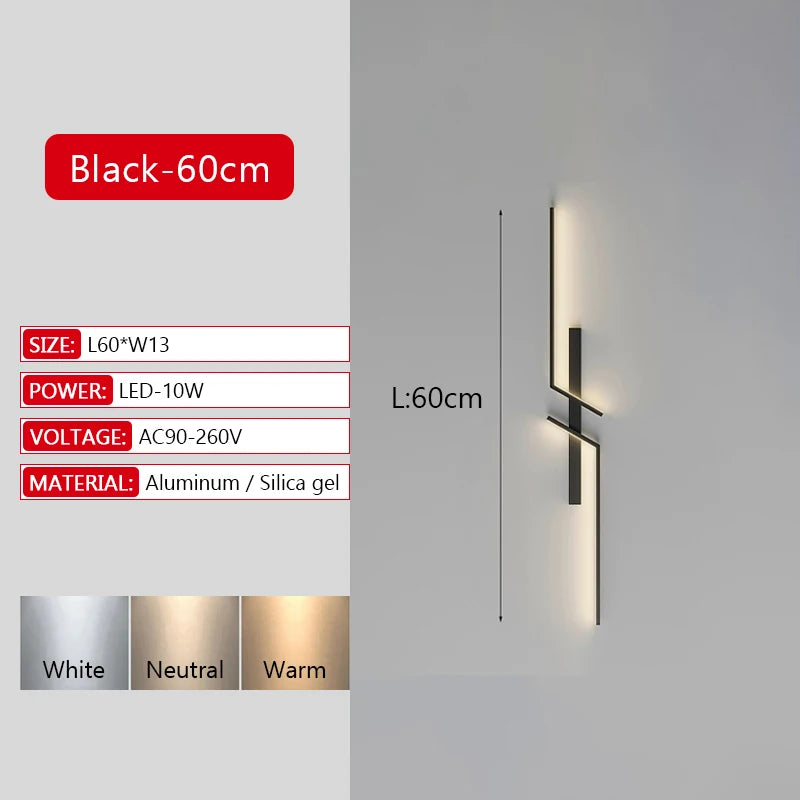 Long Strip LED Wall Lamp Modern Remote Control Dimming Living Roomdecor Wall Lamp
