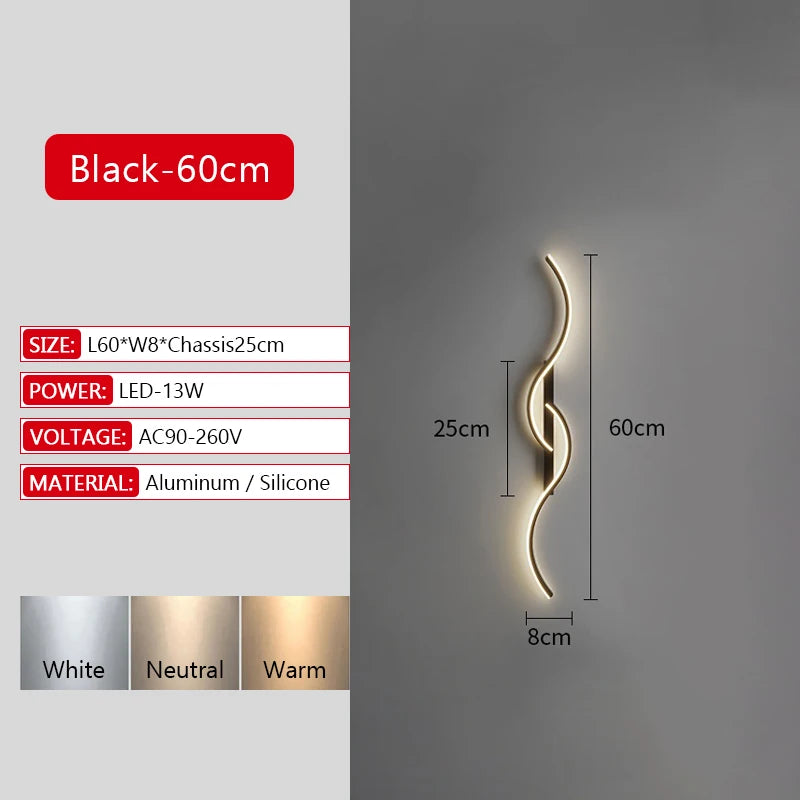 Long Strip LED Wall Lamp Modern Remote Control Dimming Living Roomdecor Wall Lamp