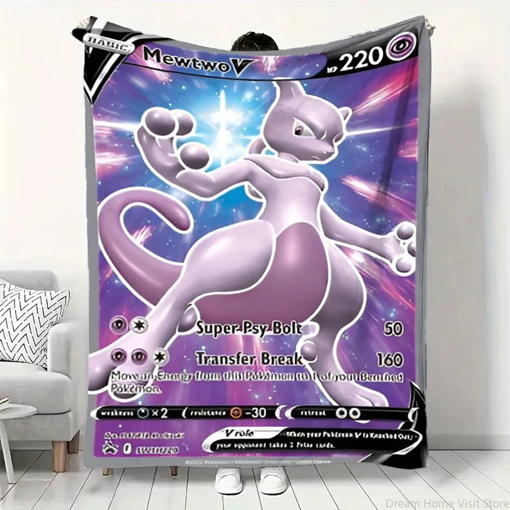 Cartoon Card Pokemon Pikachu Flannel Blanket