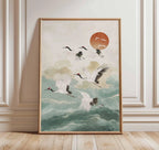 Japanese Red Sun and Pine Tree Print