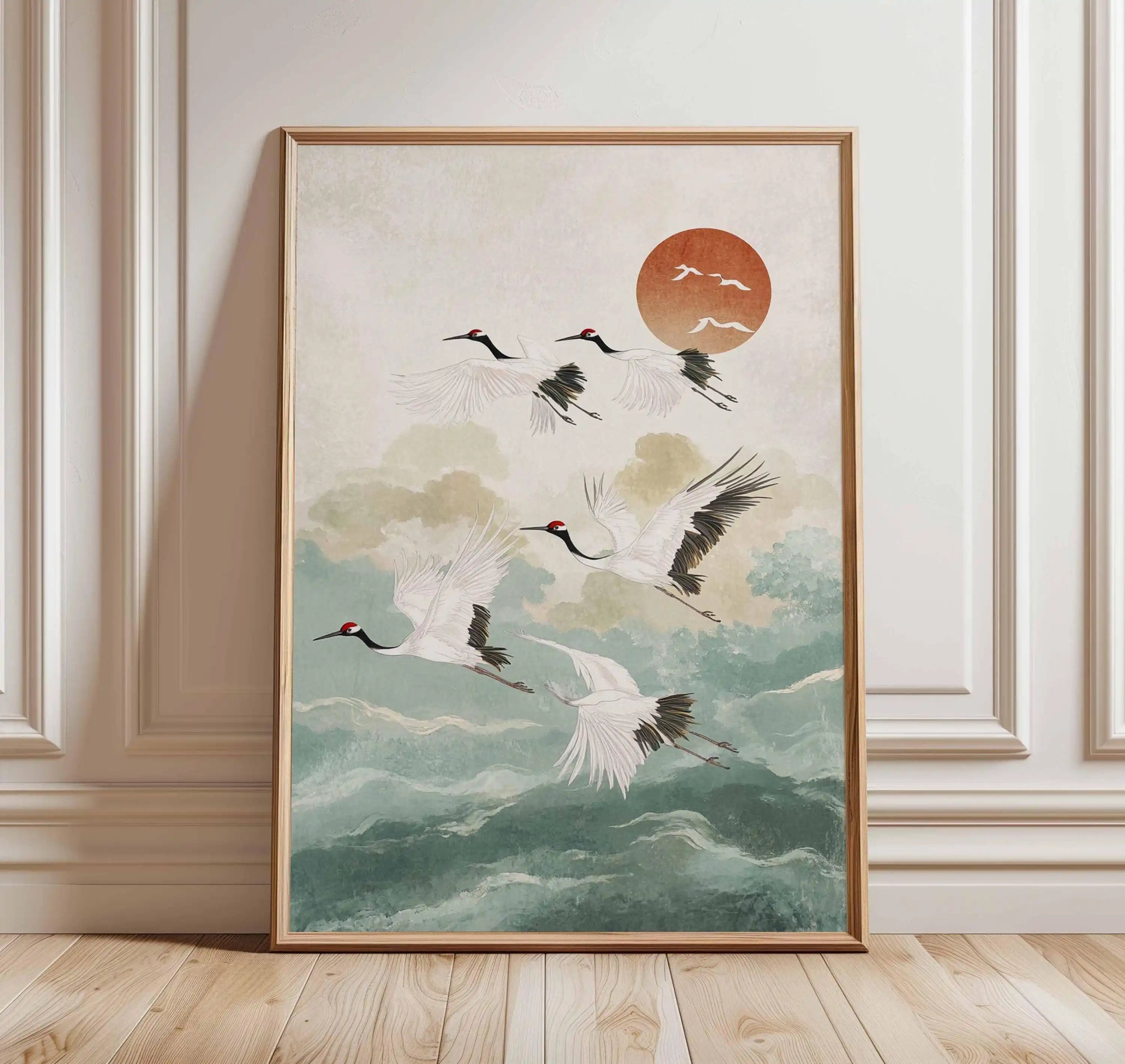 Japanese Red Sun and Pine Tree Print