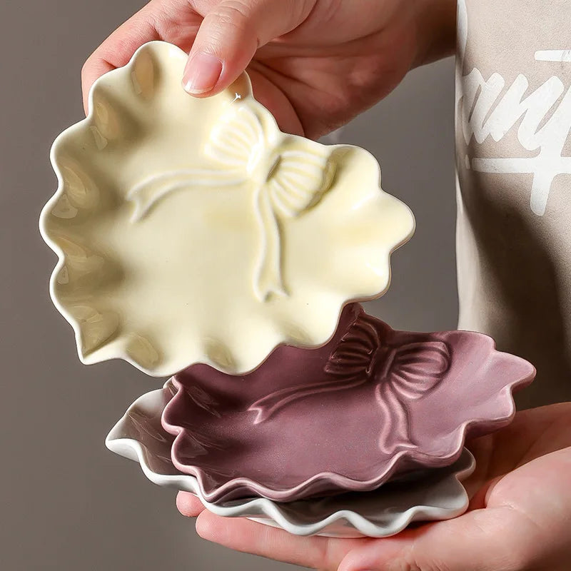 Cute Macaron Heart Bow Ceramic Tray