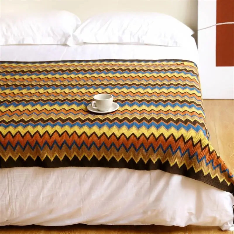 100% Acryl Hand Knitted Blanket with Tassel