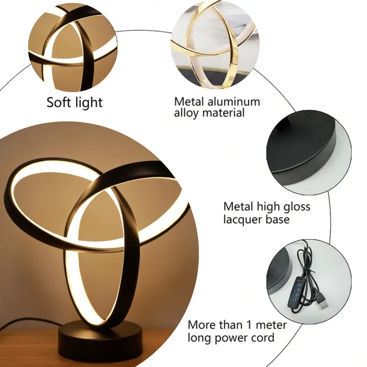 USB Creative Modern Art Desk Lamp Tri color Lighting