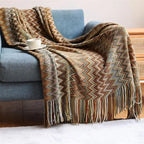 100% Acryl Hand Knitted Blanket with Tassel