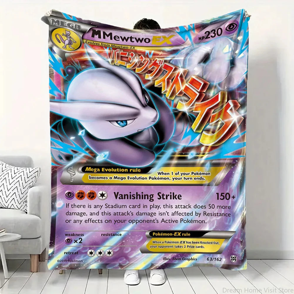 Cartoon Card Pokemon Pikachu Flannel Blanket