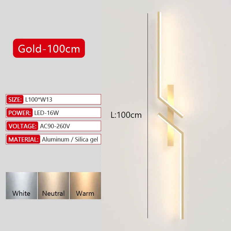 Long Strip LED Wall Lamp Modern Remote Control Dimming Living Roomdecor Wall Lamp