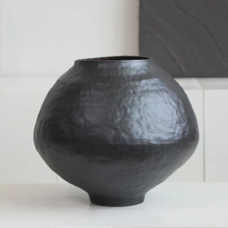 Large Black Moon Jar Ceramic Vase Ornament