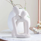 Couple embrace phone holder sculpture, resin craft decorative figurine