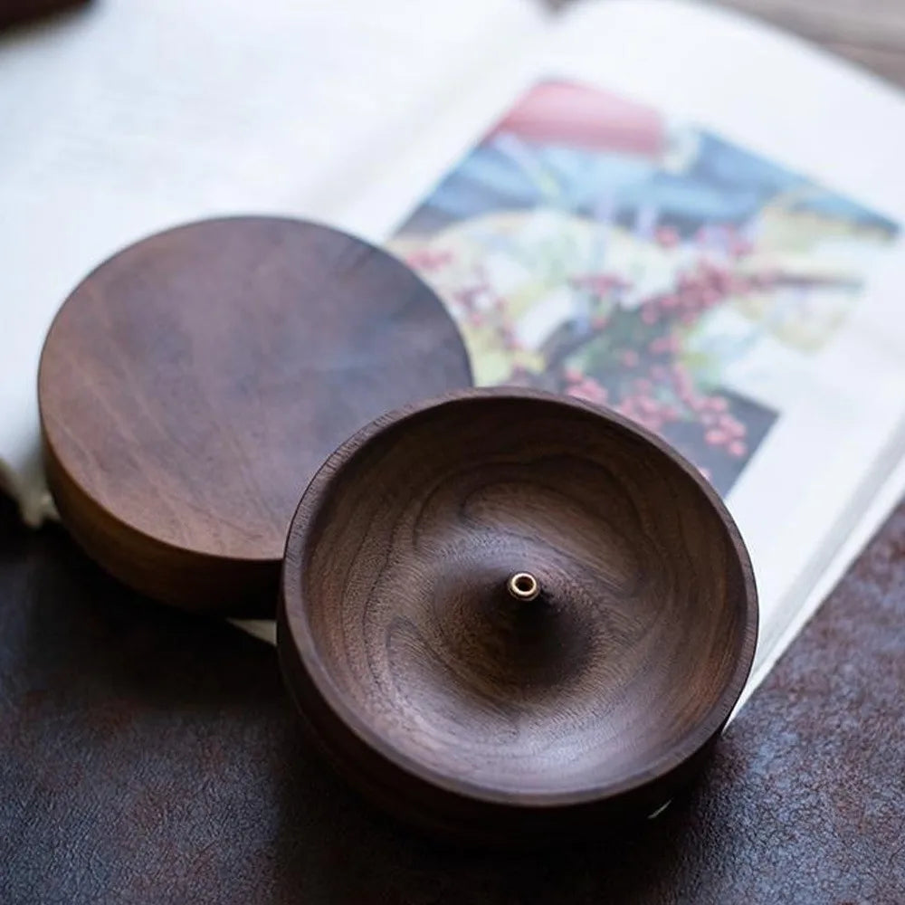 Solid Wood Incense Burner Handmade Tea Ceremony Round Incense Tray