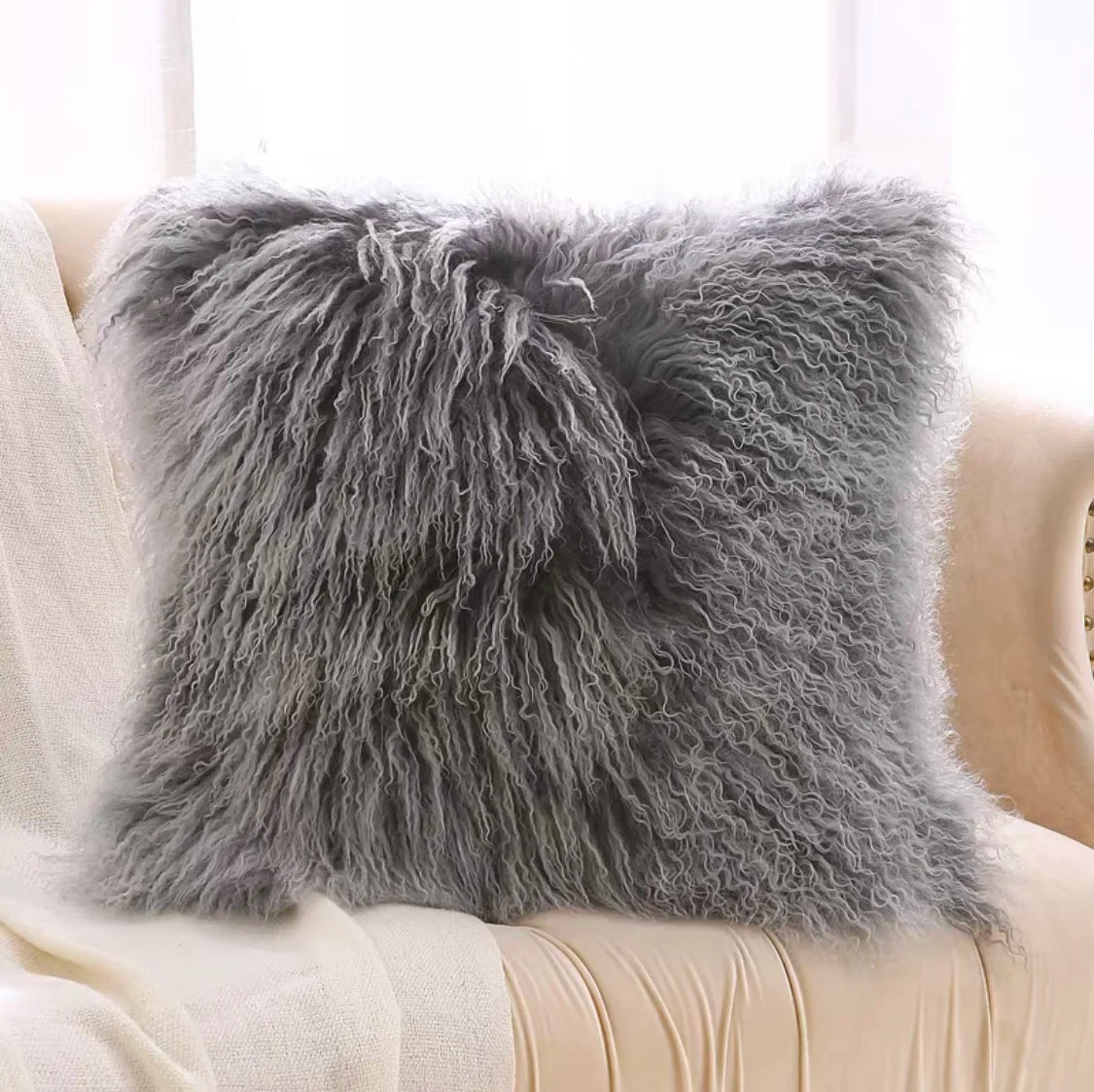 Genuine Mongolian Lamb Fur Cushion Cover