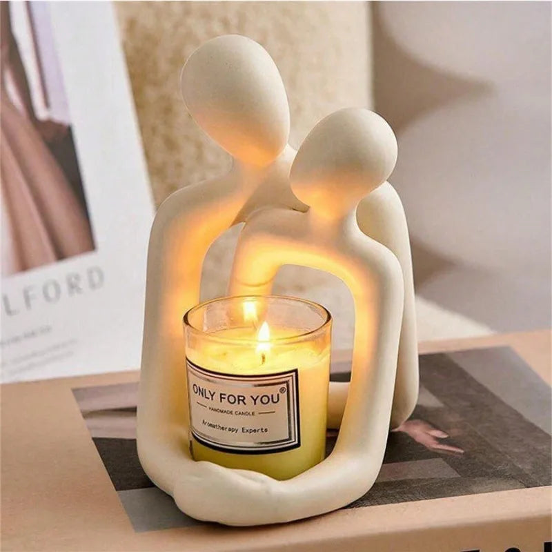 Couple embrace phone holder sculpture, resin craft decorative figurine