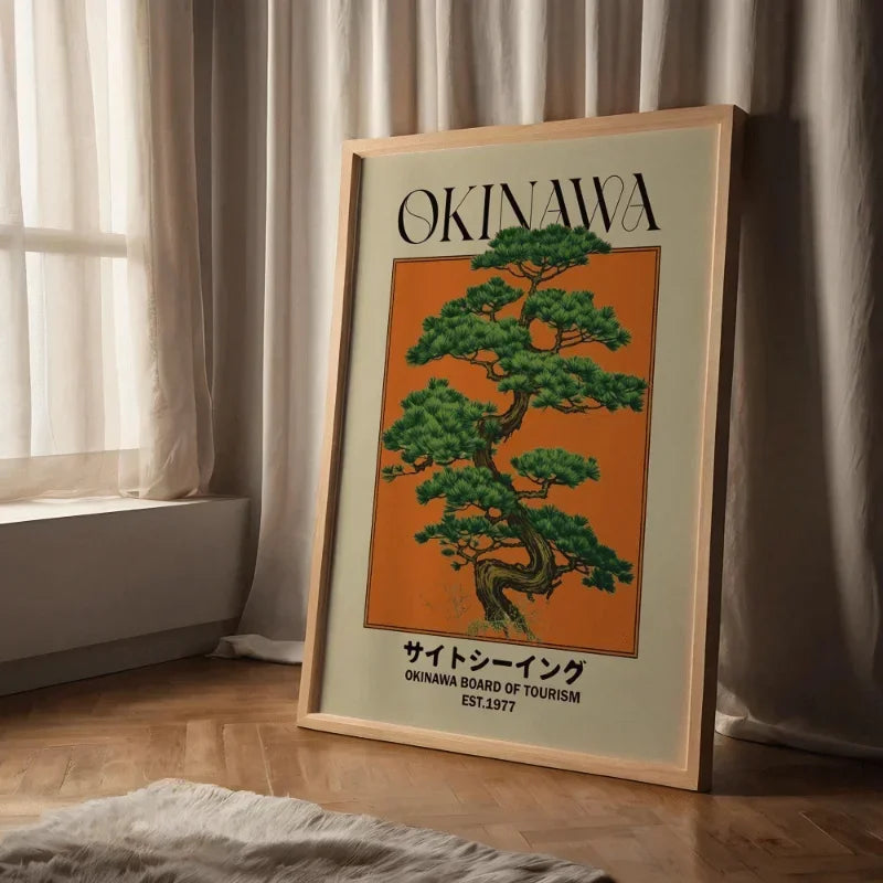 Japanese Retro Okinawa Travel Iconic Trees Canvas Print Poster Vintage Classic Art Print