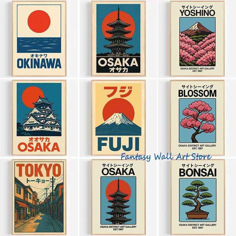Japan Traveling Vintage Art Osaka Tokyo Fuji Blossom Yoshino Japanese Zen Poster