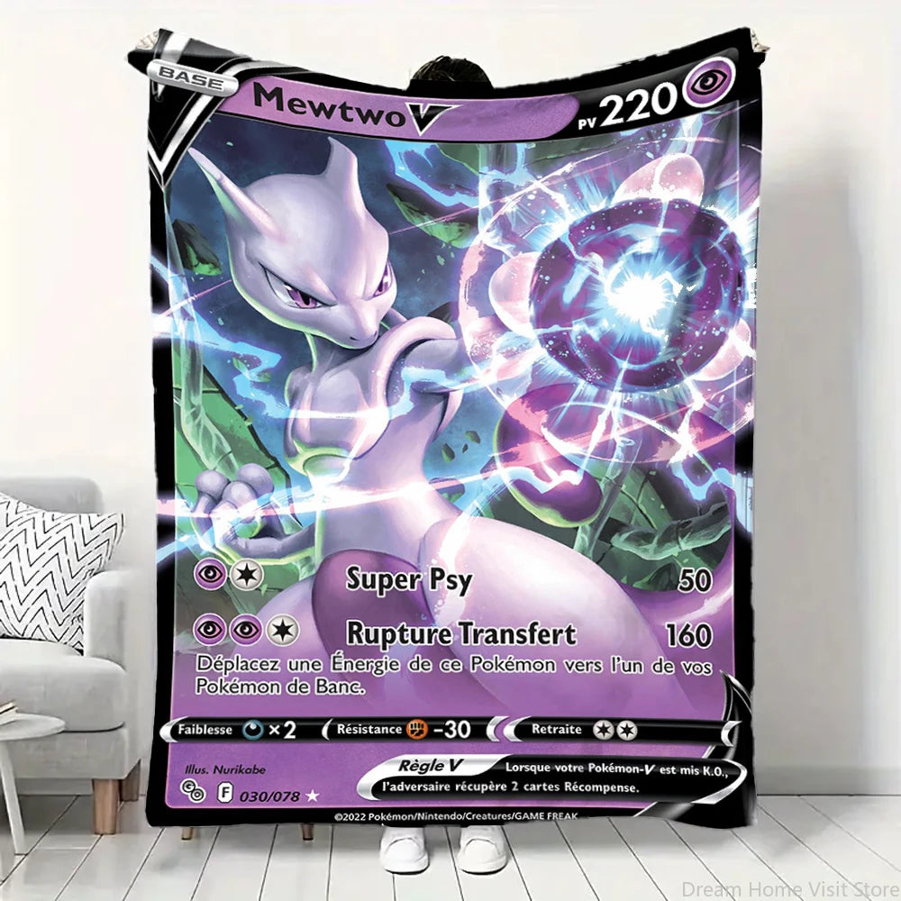 Cartoon Card Pokemon Pikachu Flannel Blanket