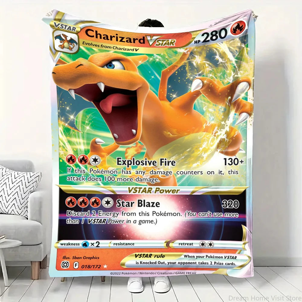 Cartoon Card Pokemon Pikachu Flannel Blanket