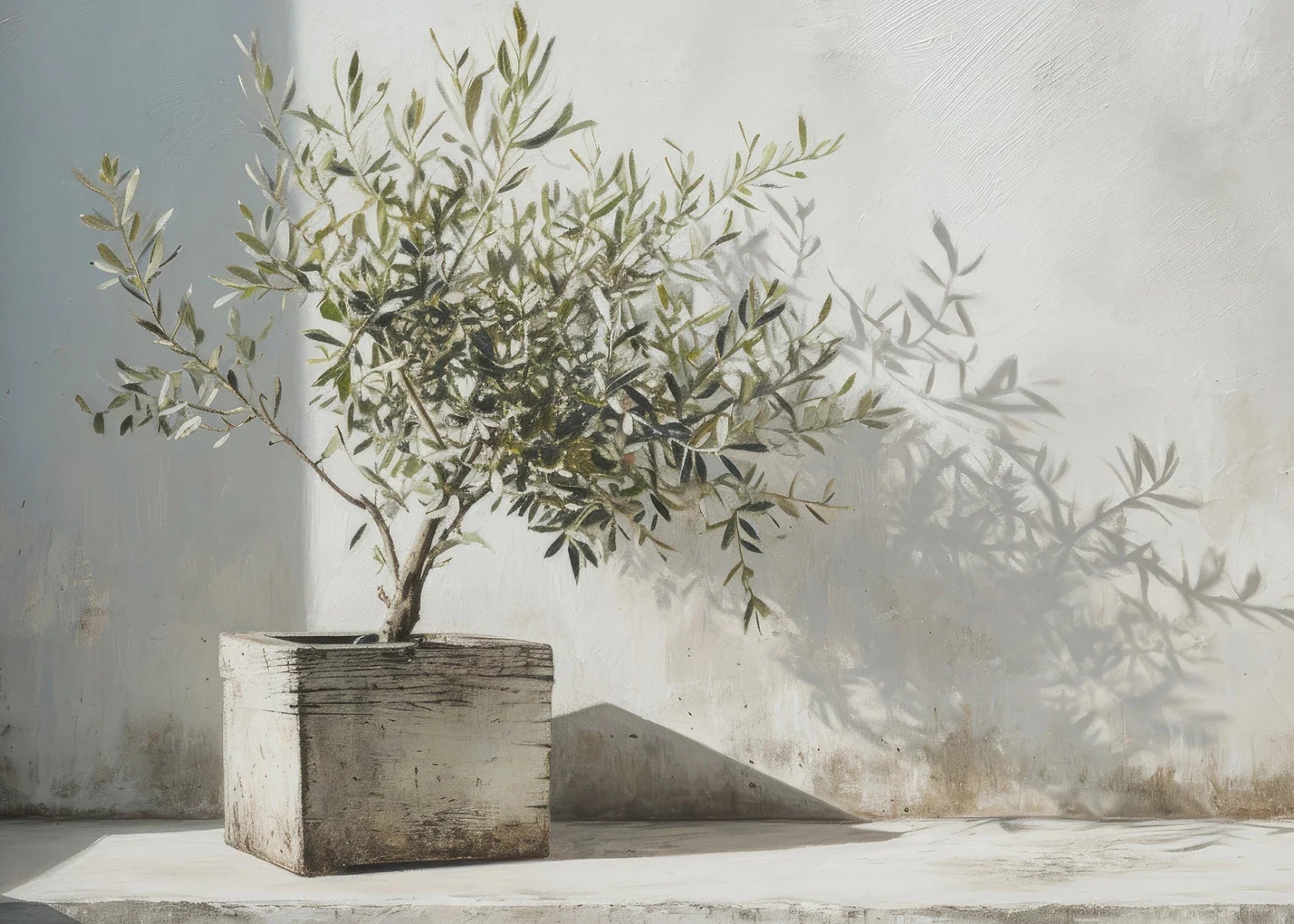 Vintage Minimalist Wall Art Italy Olive Tree in Vase Canvas Painting Poster