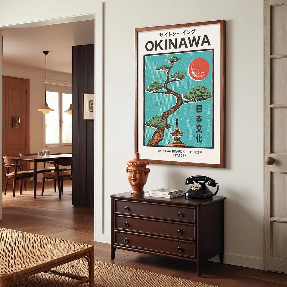 Japanese OKINAWA Koi Fish Flowers Trees Canvas Print Poster