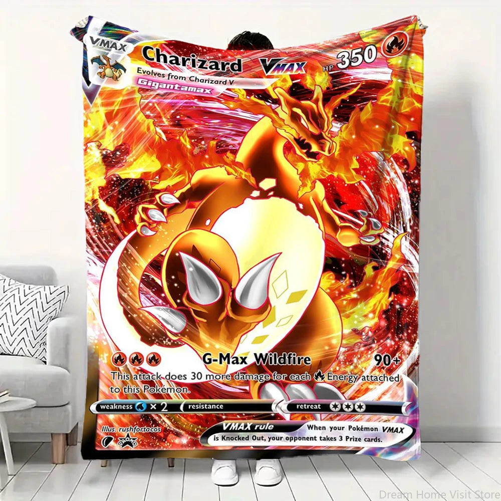 Cartoon Card Pokemon Pikachu Flannel Blanket