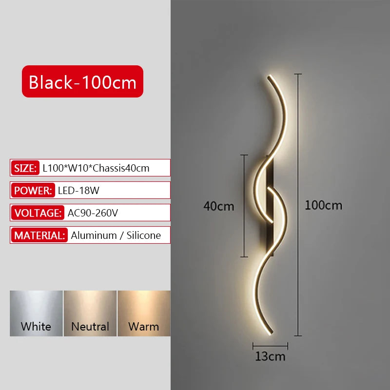 Long Strip LED Wall Lamp Modern Remote Control Dimming Living Roomdecor Wall Lamp