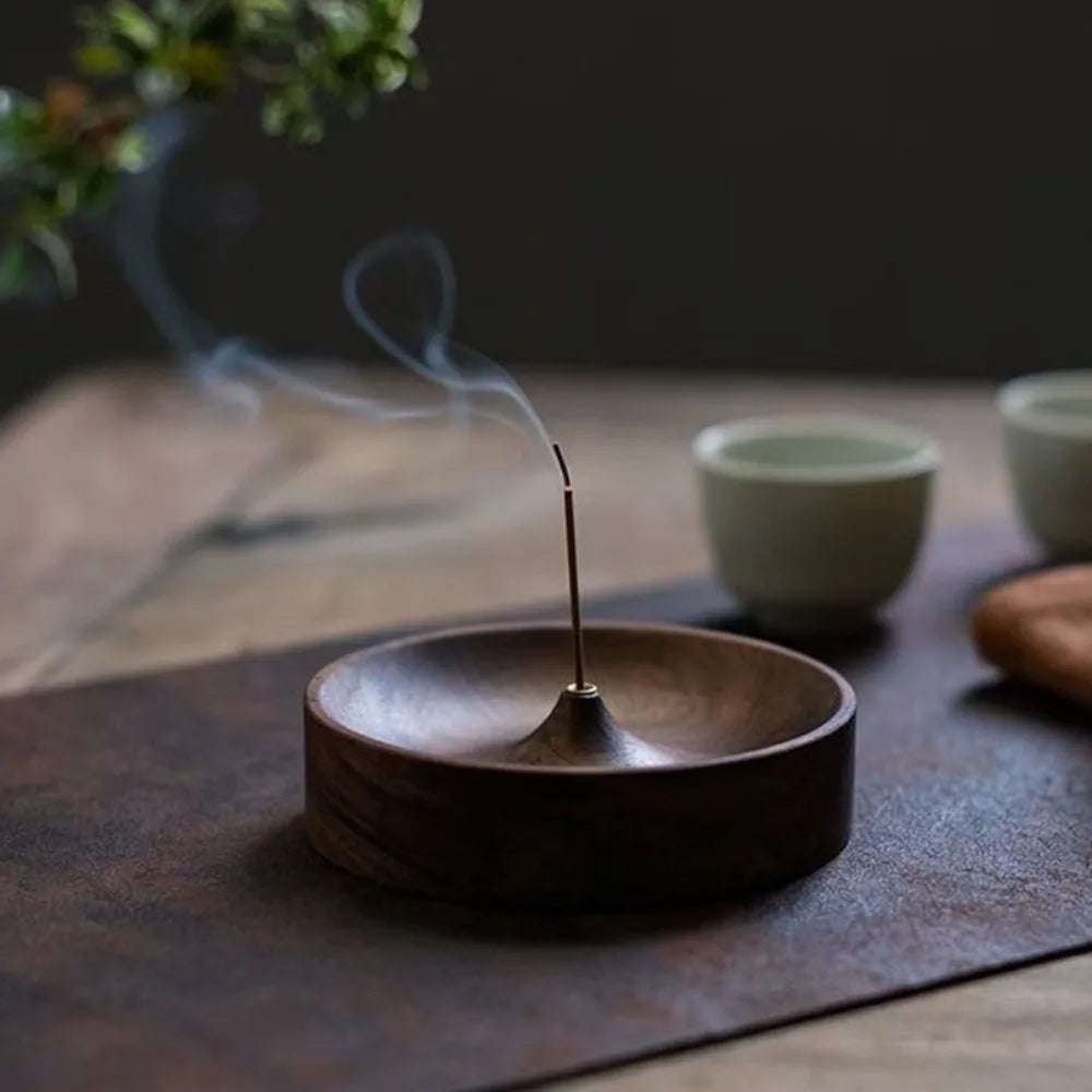 Solid Wood Incense Burner Handmade Tea Ceremony Round Incense Tray